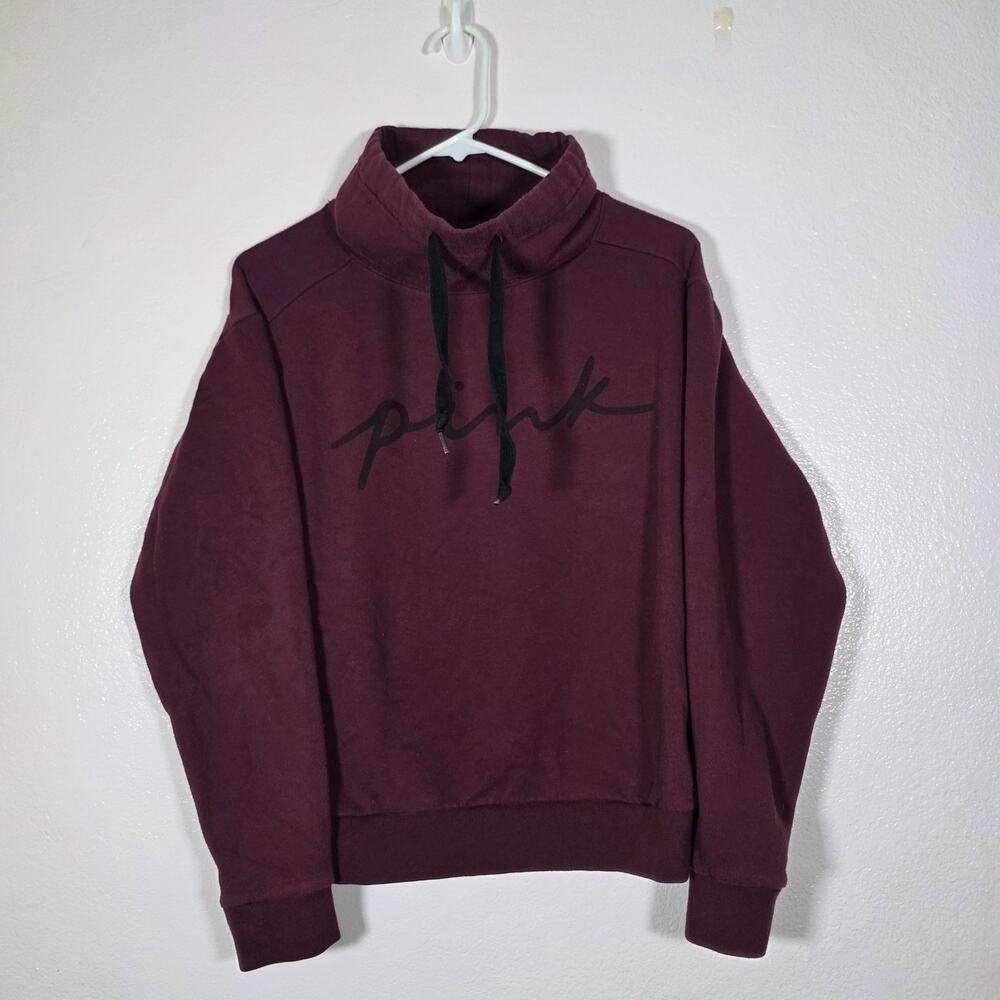 Victoria’s Secret PINK Cowl Neck Logo Pullover Sweatshirt Burgundy Women’s XS